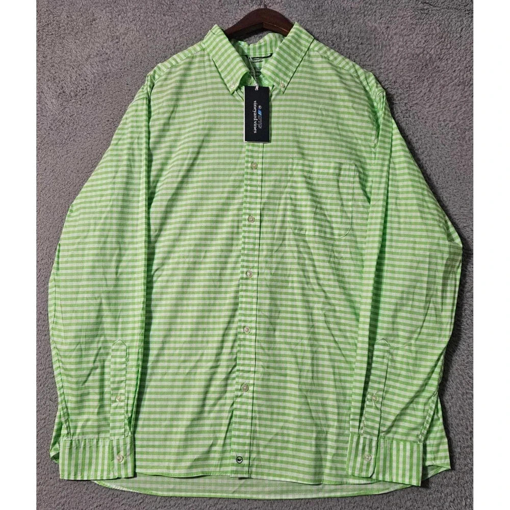 NWT Vineyard Vines Brrr OTG On The Go Shirt Performance Size XL Gingham Green‎